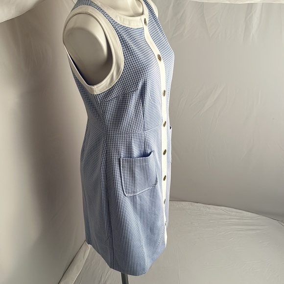 Tommy Hilfiger blue and white check print stretch sheath dress with logo buttons - Picture 2 of 10